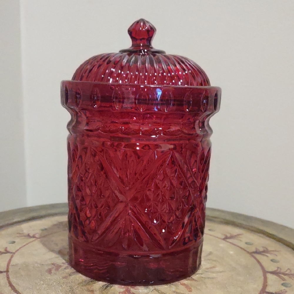 Dublin Crystal Red Container With Lid, New, Godinger